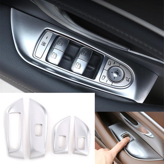 Silver ABS Window Lift Switch Button Cover for Mercedes-Benz E Class 2016-21 low