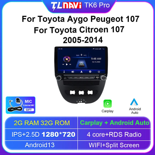 For Peuget 107 for Toyota Aygo for Citroen C1 2005-2014 GPS Screen CarPlay Car Radio 4G