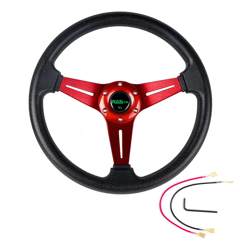 Red Universal Drifting Racing Steering Wheel (340 mm) Aluminum 6cm Deep Dish