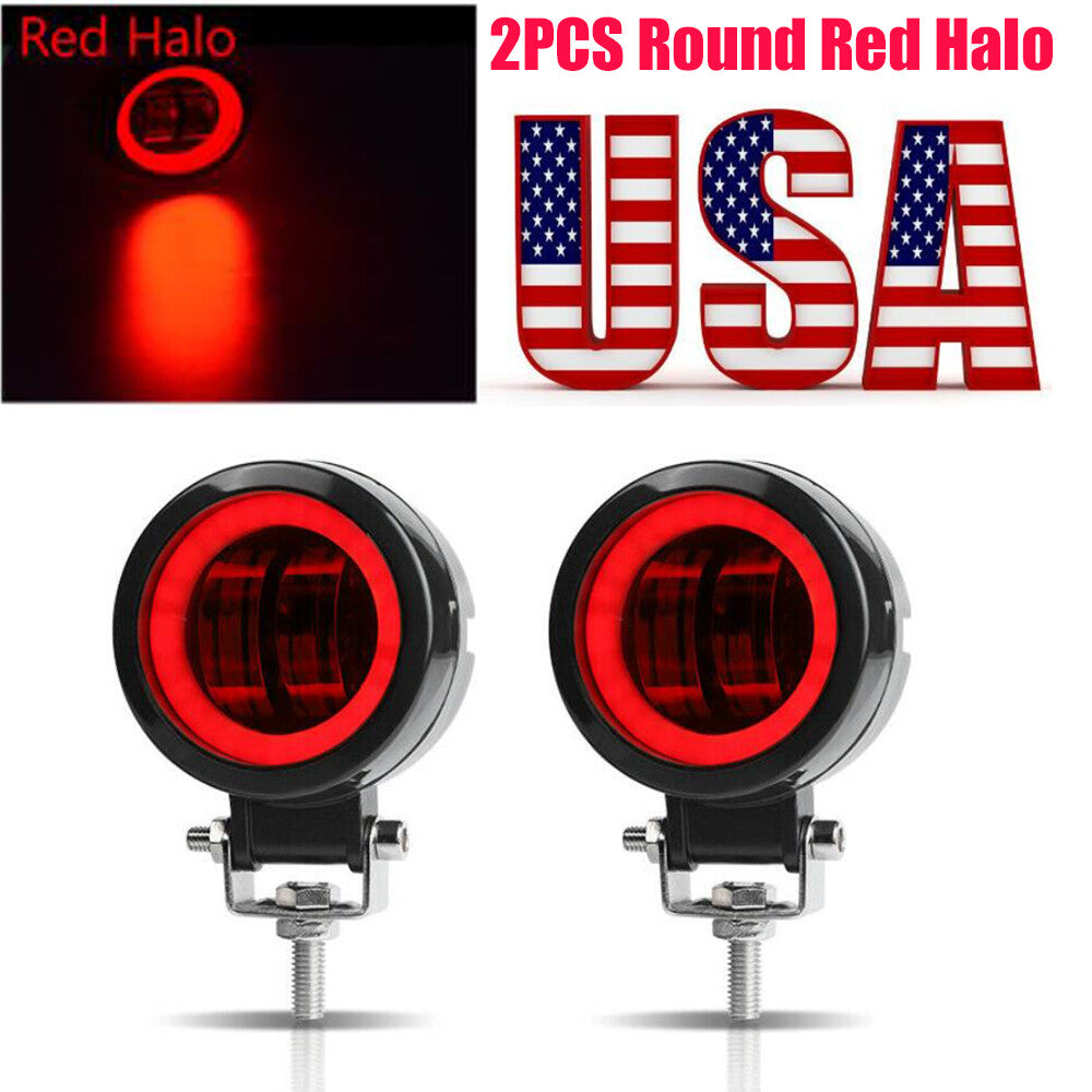 3inch Round LED Work Light Bar Spot Driving Fog Pods DRL Red Halo Offroad 4WD
