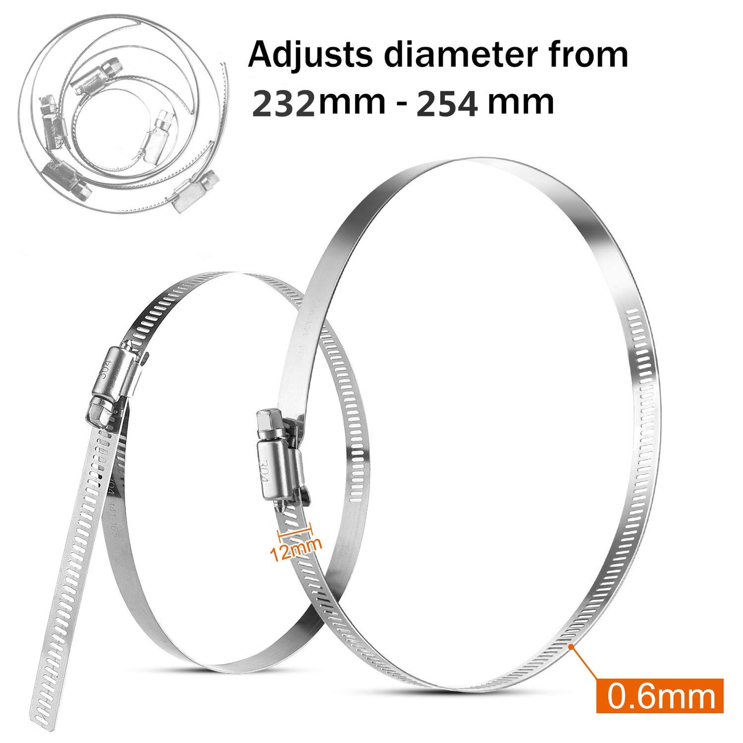 10-inch Adjustable Hose Clamp Stainless Steel Pipe Clamp Worm Gear Clamp Drive Clamp