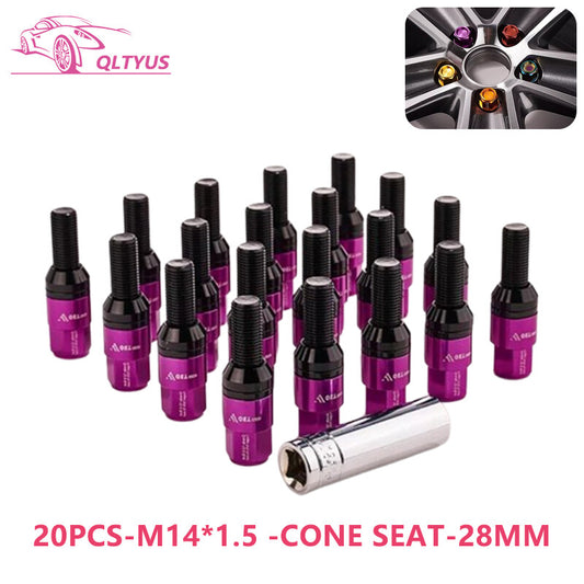 20PC 28mm M14x1.5 Wheel Lug Bolts Cone for Seat Stud Set for Most Aftermarket Purple