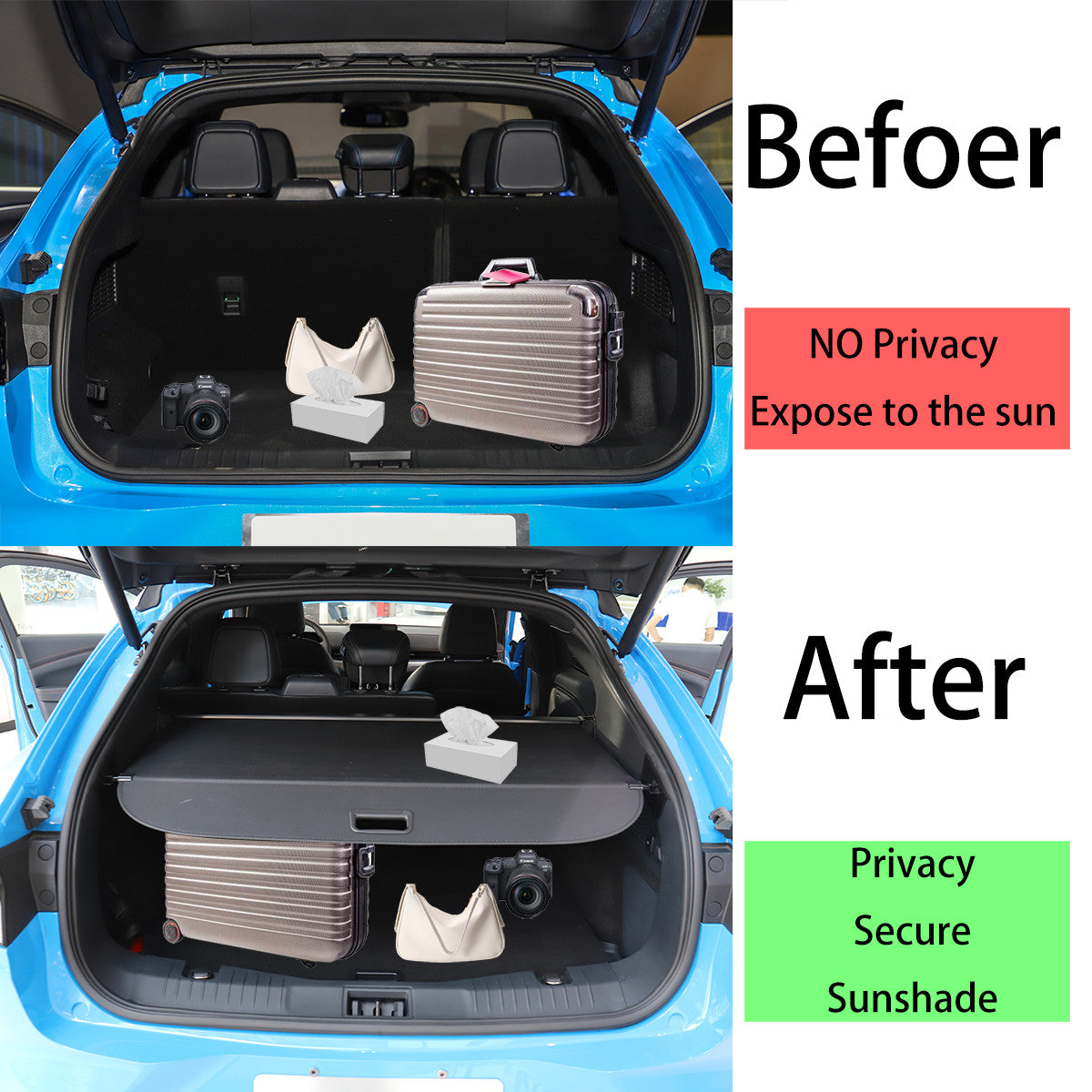 for Ford for Mustang Mach-E 21-24 black Rear Trunk Cargo Cover Security Shield Shade