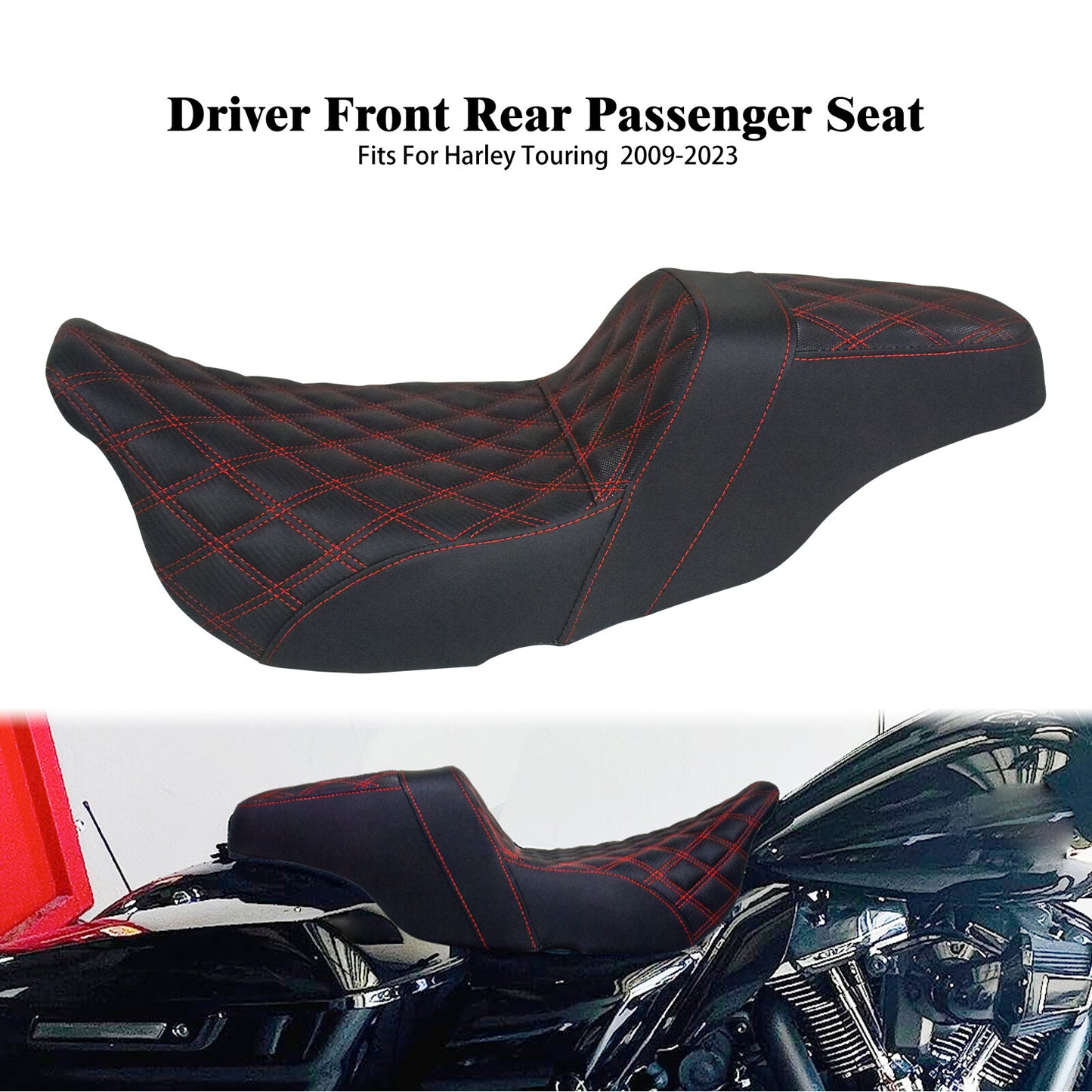 Driver Passenger for Seat Red Stitching for Harley Touring Road Street Glide 09-2023