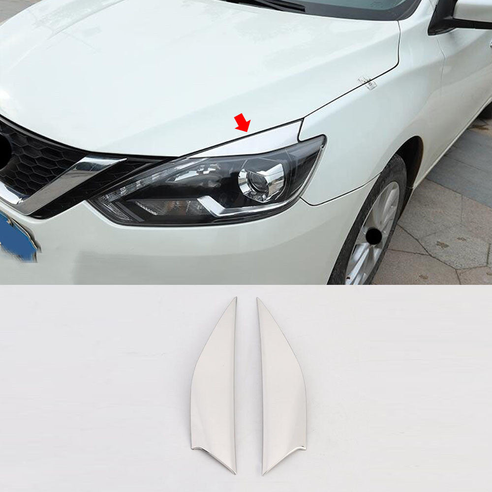 2X Chrome Front Eyebrow headlight Eyelid Cover Trim for Nissan Sentra 2016-2019