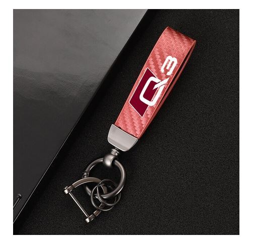 Carbon fiber leather pink car keychain/key ring with horseshoe buckle for Audi for A4