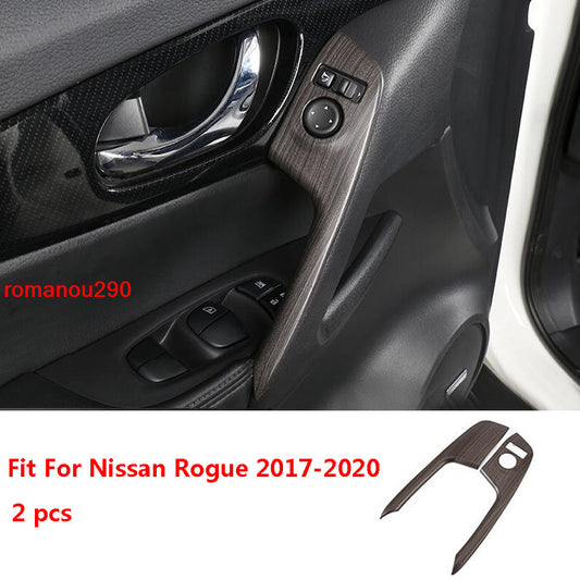 2P for Nissan Rogue 2017-2020 Wood Grain ABS Front Door Armrest Trim Strip Cover