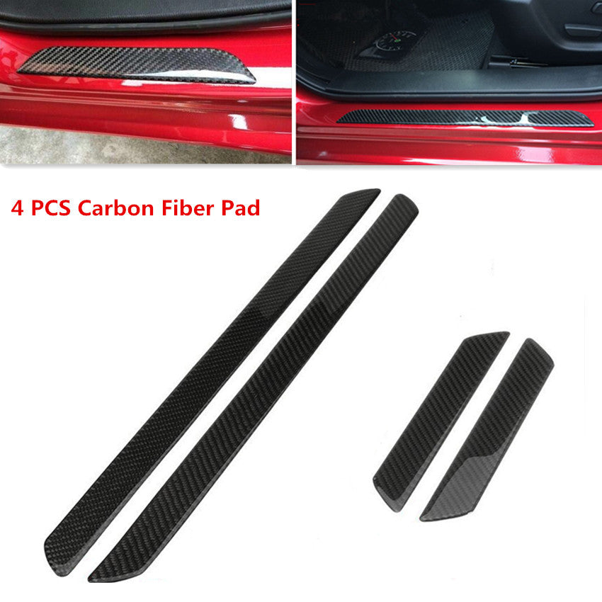 Universal Real Carbon Fiber Car Scuff Plate Door Pedal Step Pad Protector Strip