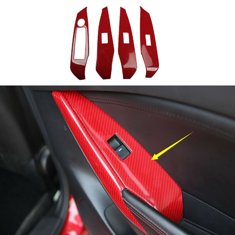for Mazda 6 Atenza 2014-16 Red Carbon Fiber Window Lift Panel Switch Cover Trim