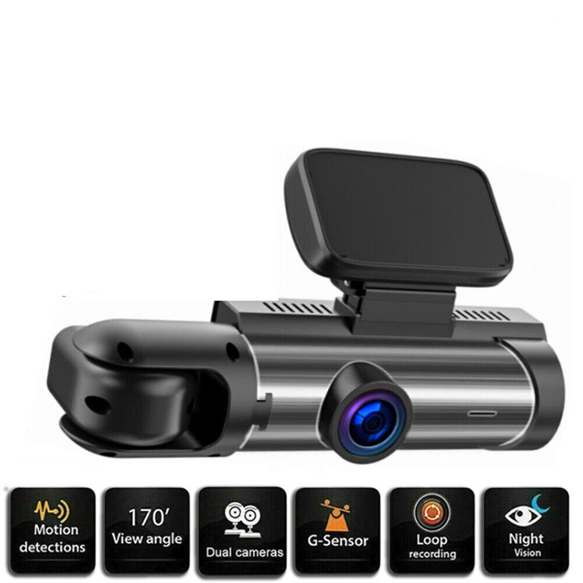 3.16in HD Car DVR Dual Lens Dash Cam Video Recorder G-Sensor Front Inside Camera