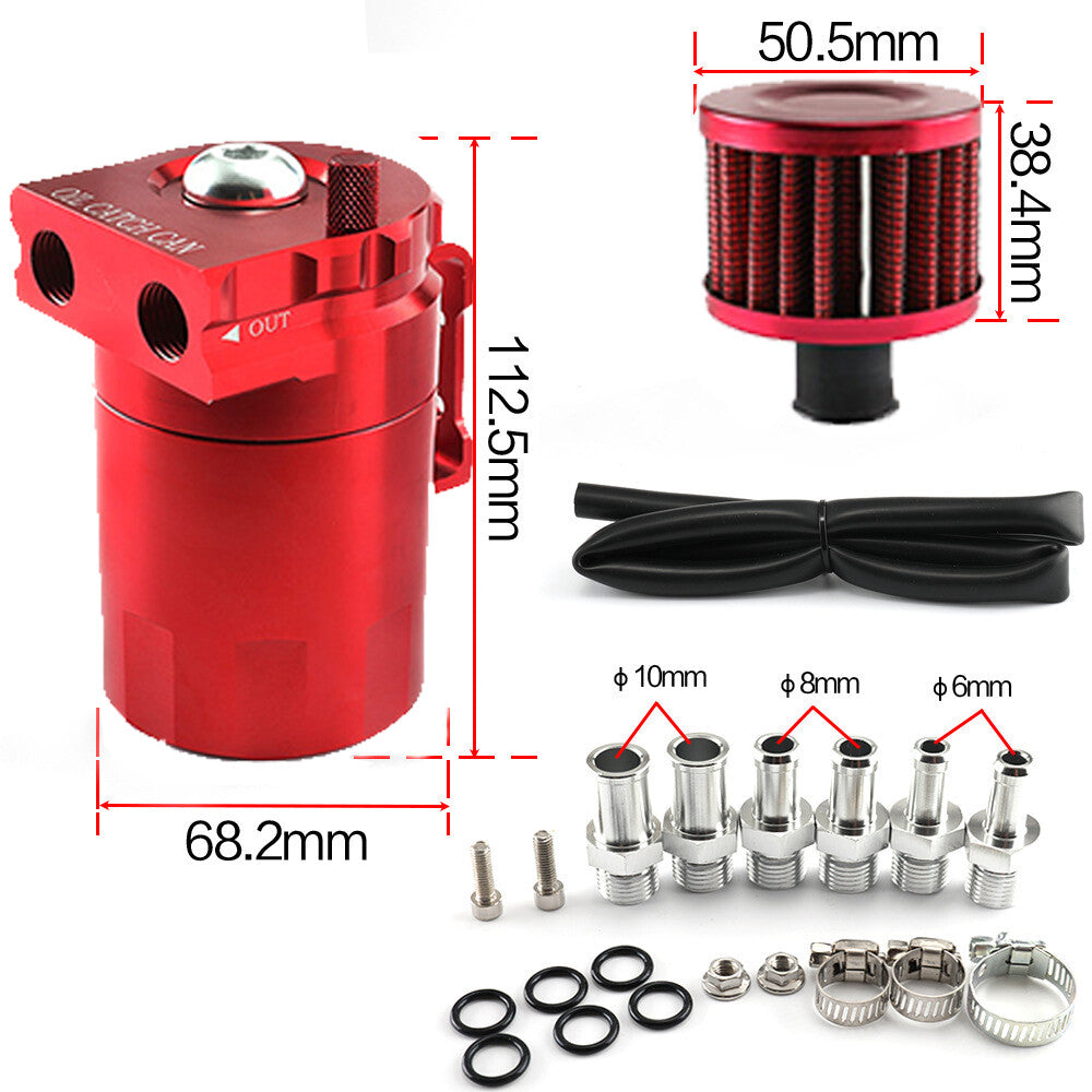 Oil Catch Can Kit Reservoir Baffled Tank with Breather Filter Aluminum Red