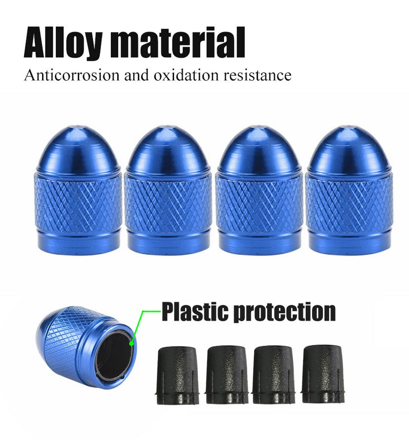 4-piece car tire valve cover rod air dust cover blue bullet for Nissan