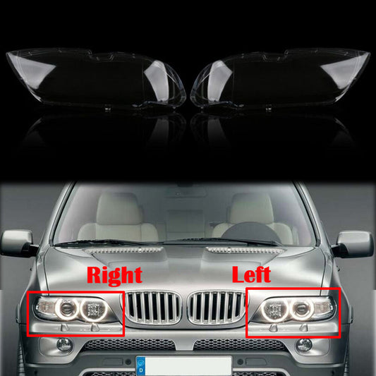 Pair of headlight lens covers, L+R transparent, suitable for 2004-06 for BMW X5 E53 530i 544i