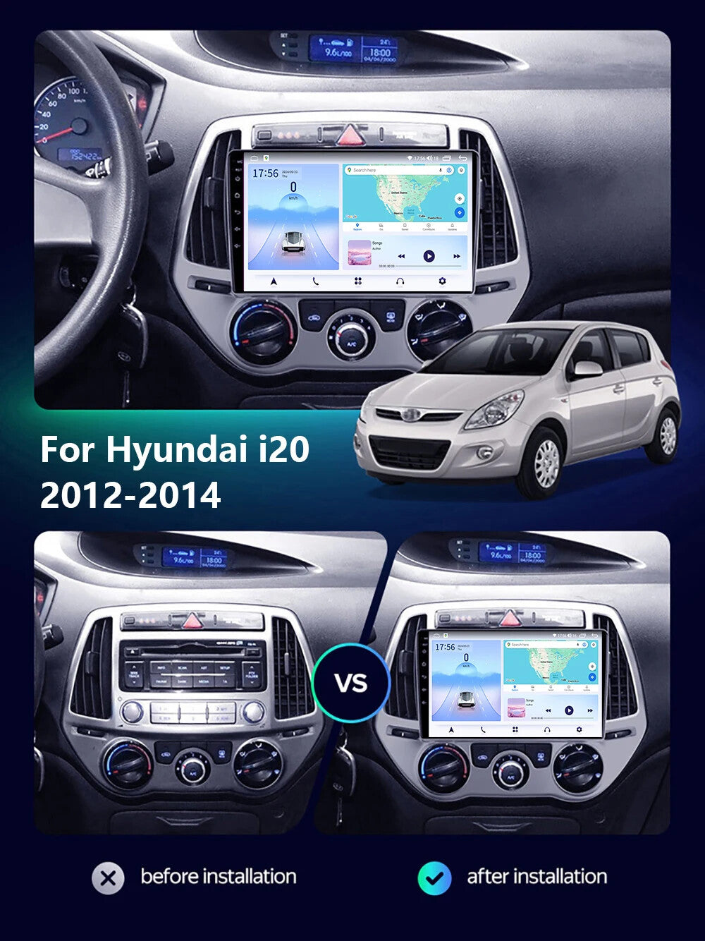 for Hyundai I20 2012-2014 Android Carplay Car Radio Stereo GPS Multimedia Screen