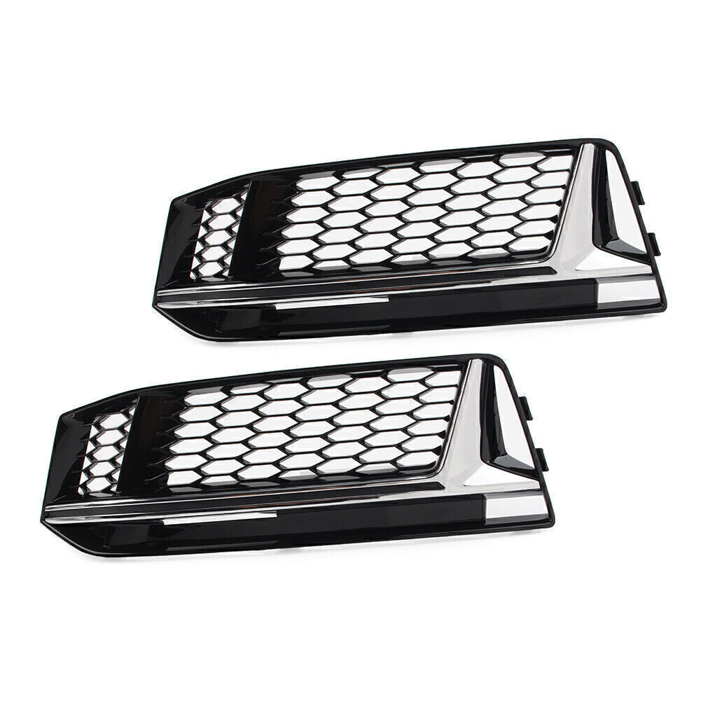 Pair Bumper Honeycomb Fog Light Grille Cover for Audi A4 B9 S4 2016-2018
