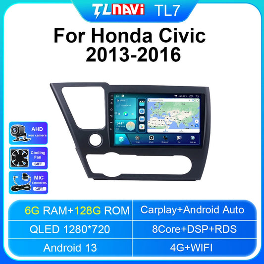 for Honda for Civic Coupe 2013-2016 LHD Car Radio Android Carplay Player Screen GPS