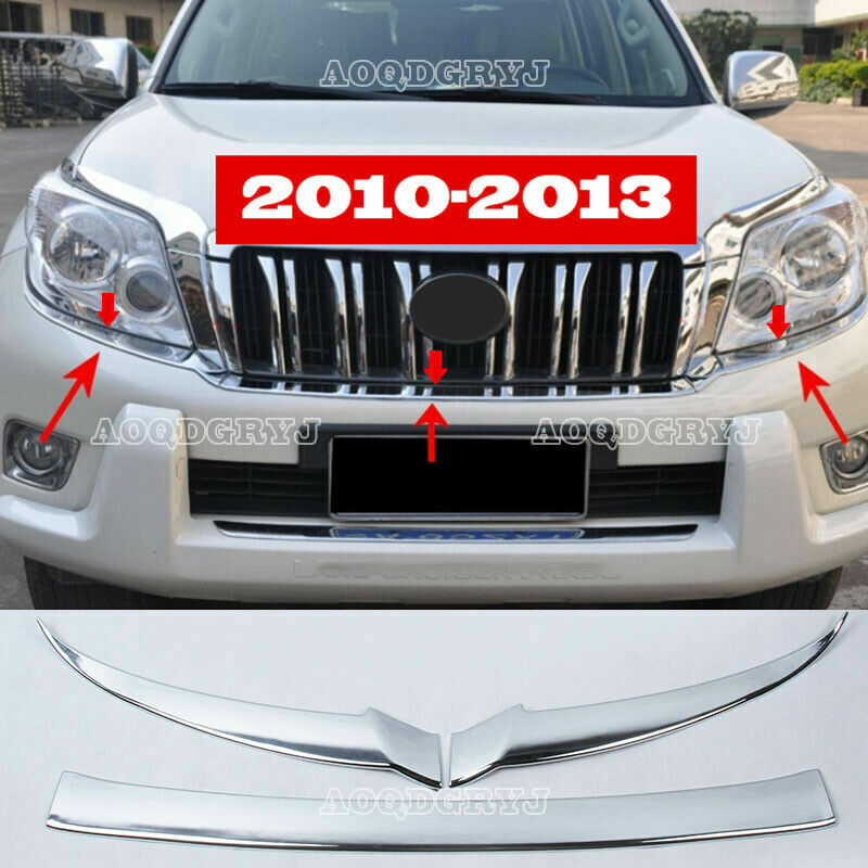 for Toyota Prado 2010-13 Chrome ABS Front bumper Headlight Lower Eyebrow Trim 3x