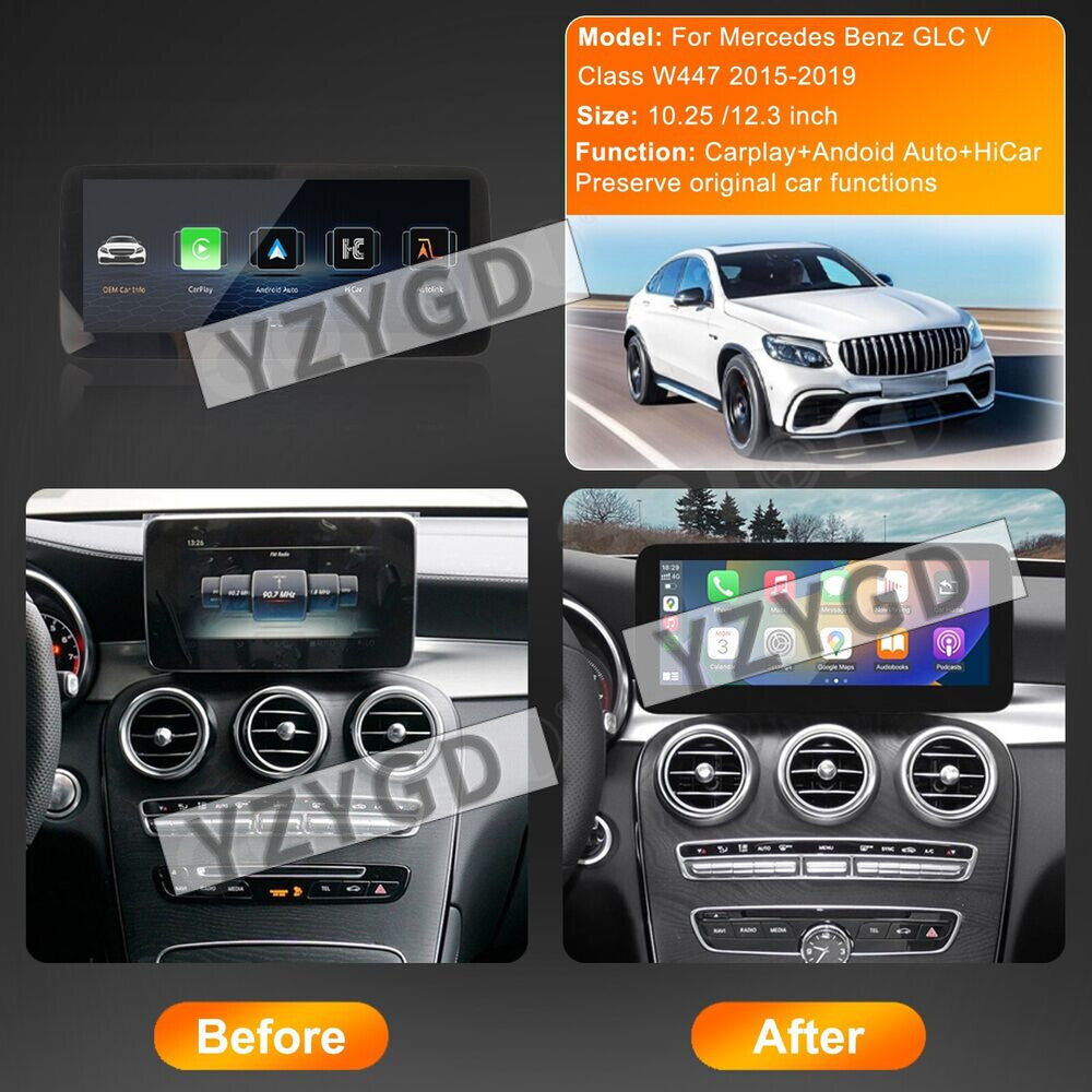 for Mercedes-Benz C Class W205 GLC V Class W447 Stereo CarPlay Player Screen