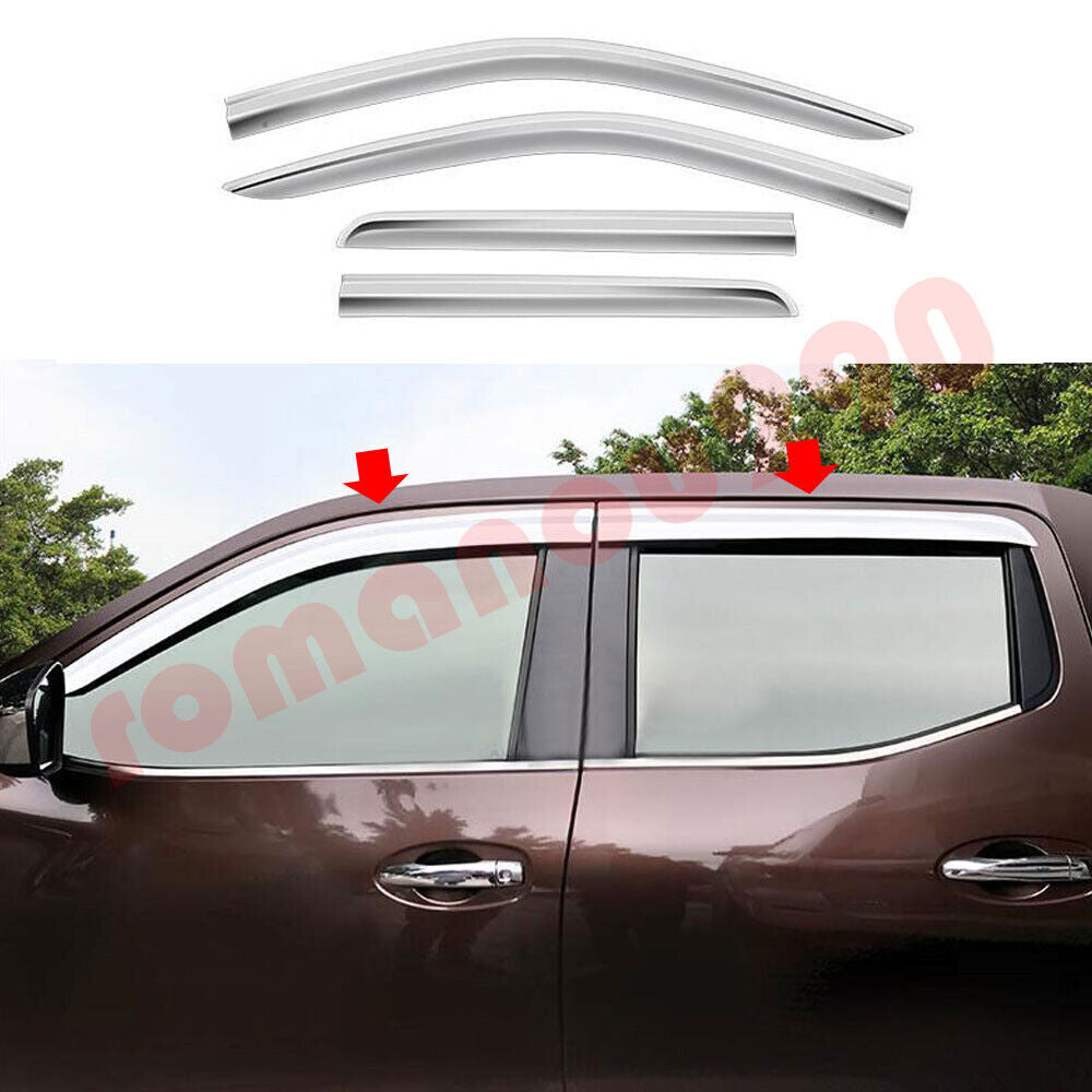 for Nissan Frontier 2015-2020 Chrome Window Visors Sun Rain Guard Vent Deflector
