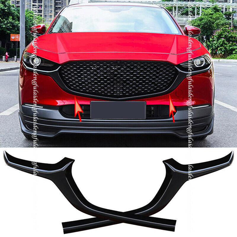 Glossy Black Front Bumper Grille Side Molding Covers for Mazda CX-30 2020-2022