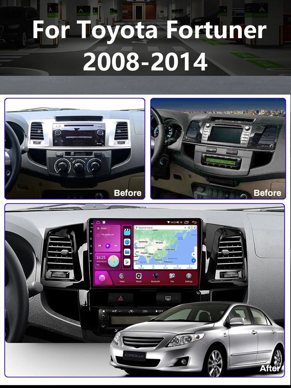 for Toyota Fortuner Hilux 2008-2014 Android Car Radio CarPlay Player GPS Screen