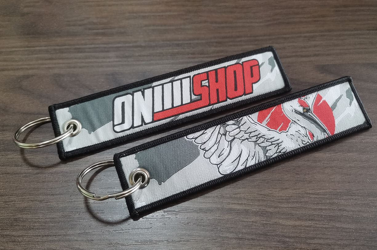 Car keychain/key ring embroidered car accessories, gray and red, suitable for Mitsubishi .