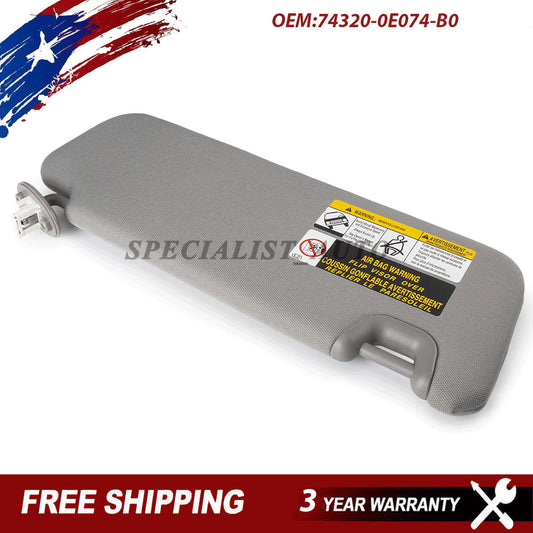 Gray left driver's side sun visor suitable for Toyota Highlander 14-19 3.5L 74320-0E074-B0