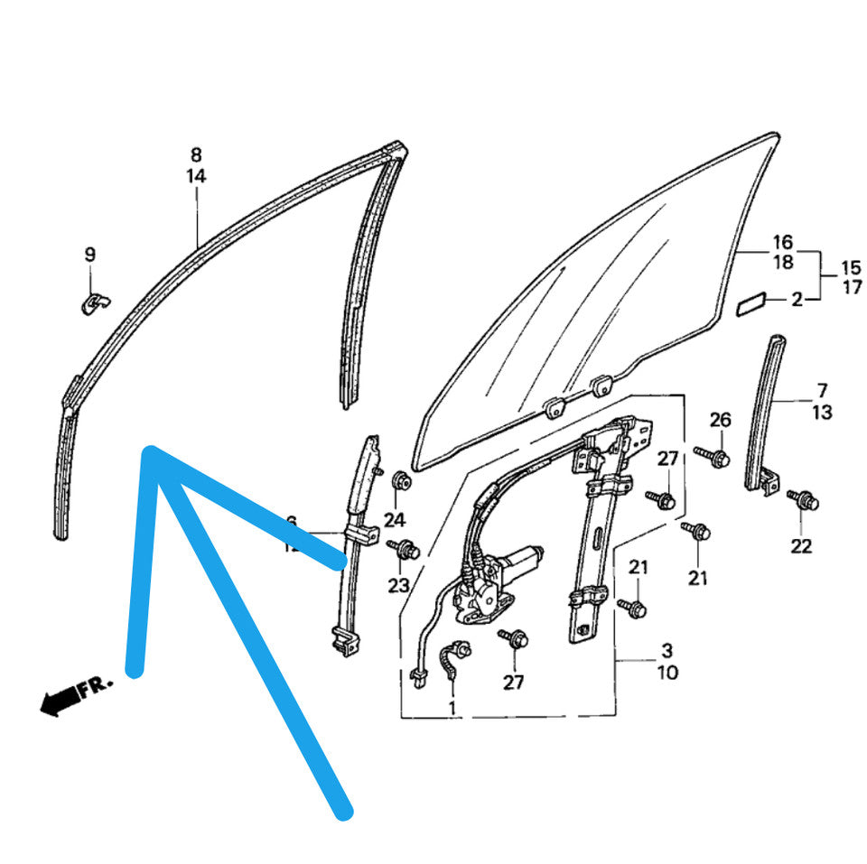 4-piece set of door glass access channel and weather window seals suitable for Honda Accord sedans 2003-2007