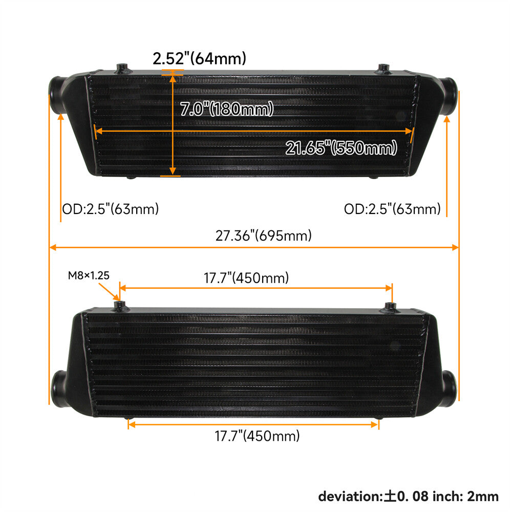 Universal BarPlate Front Mount Intercooler 55018064 FMIC 2.5 In/Outlet Black