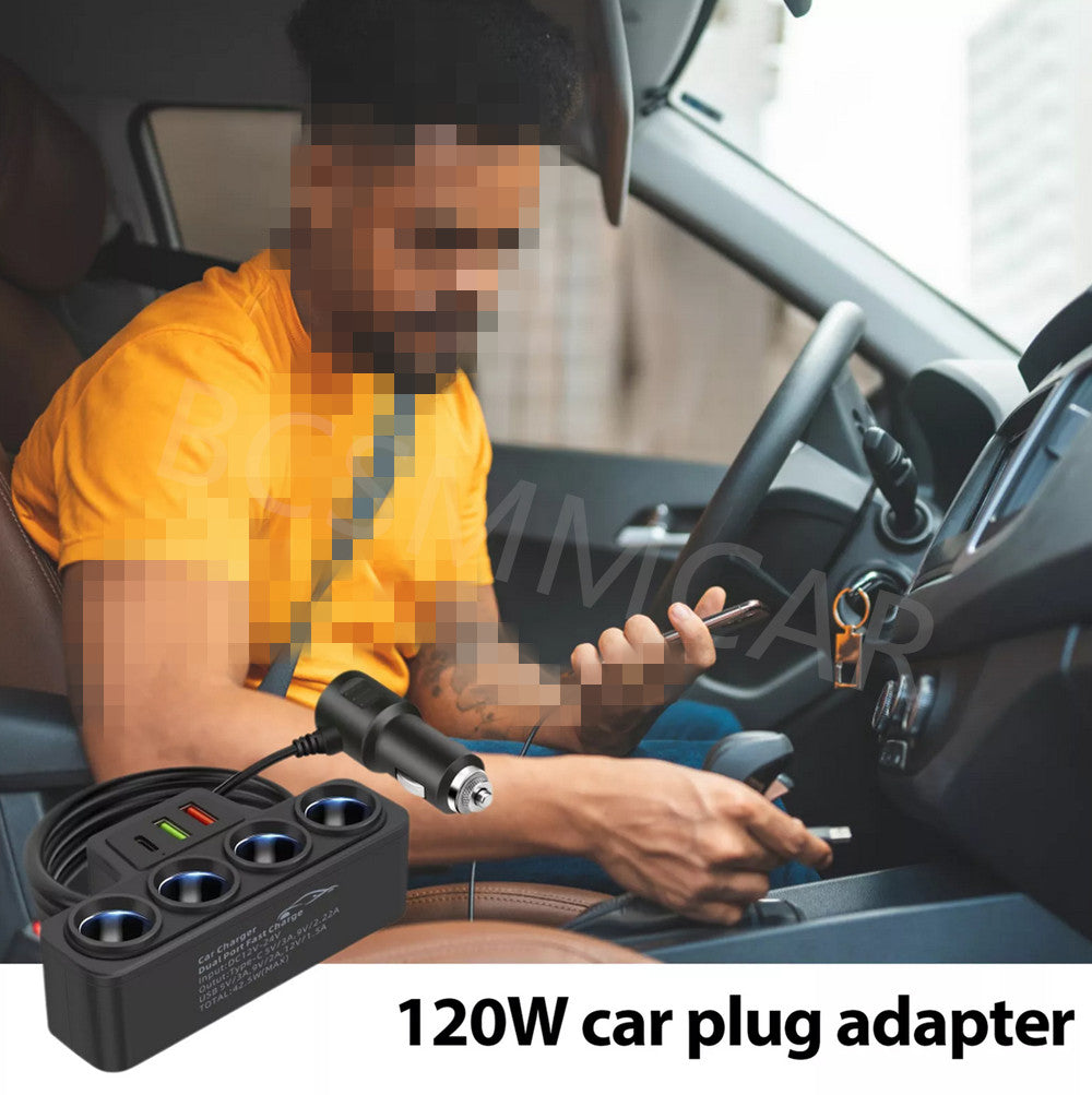 12V 4 Way Car Cigarette Lighter Adapter Phone for Charger Plug Power Outlet Splitter