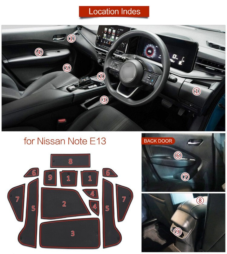 for Nissan Note E13 Anti-Slip Gate Slot Cup Mat Door Groove Pad Coasters BLUE