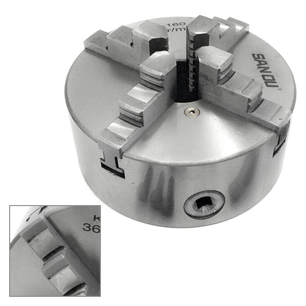 160mm Lathe Chuck 4-Jaw 6 Precision Self-Centering Plain Back Hardened Steel