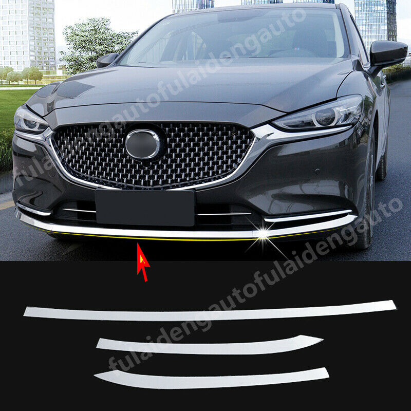 for Mazda 6 Atenza 2018-2021 Glossy Silver Front Bumper Lower Trim Strips Covers
