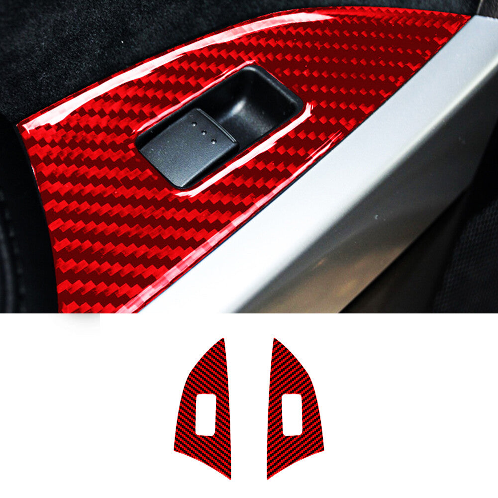 Red Carbon Fiber Rear Door Window Lift Panel Cover Trim for Mazda CX-9 2010-2015