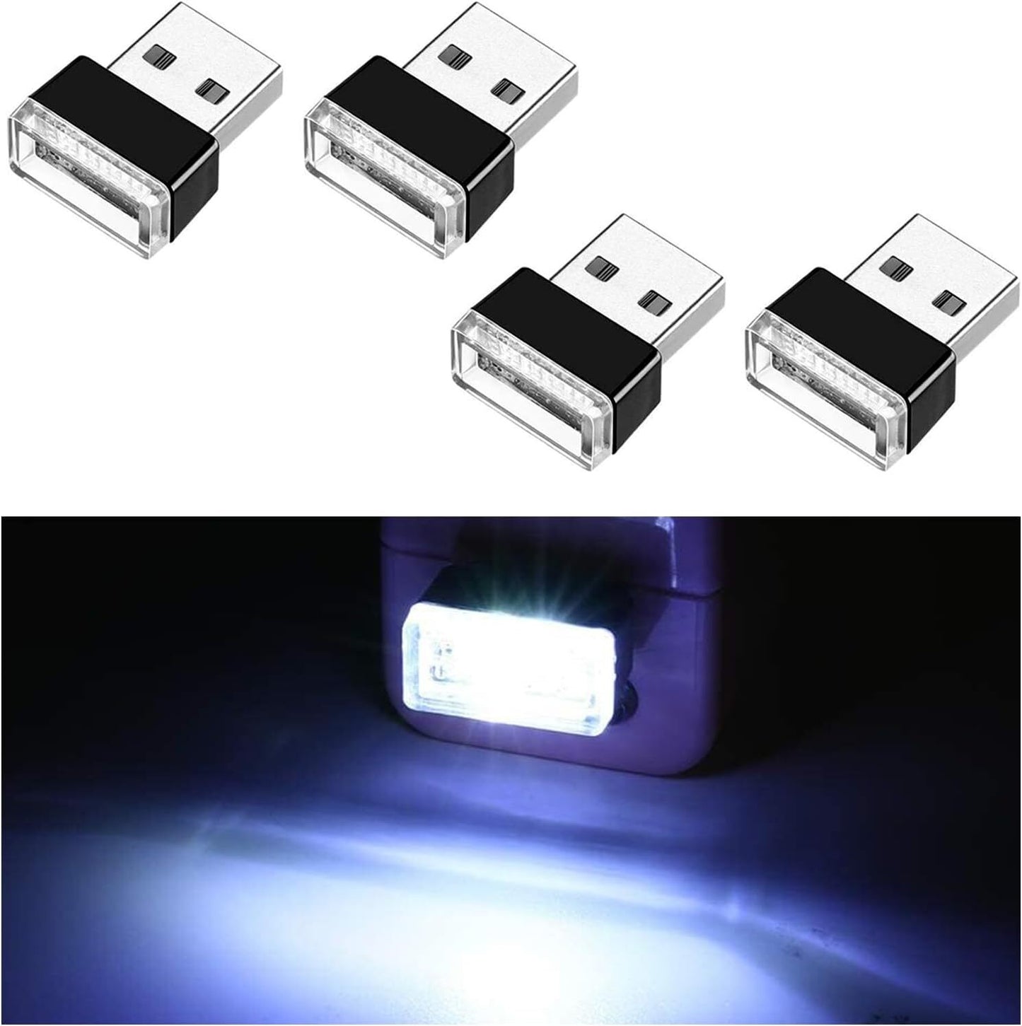 4Pc USB LED Car Interior Light Neon Atmosphere Ambient Lamp Bulb Accessory White