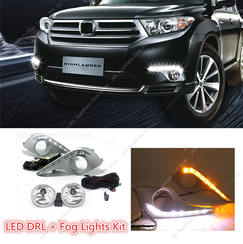 Clear LED DRL Lamp Fog Light Wiring Kit Assembly for Toyota Highlander 2011-2013