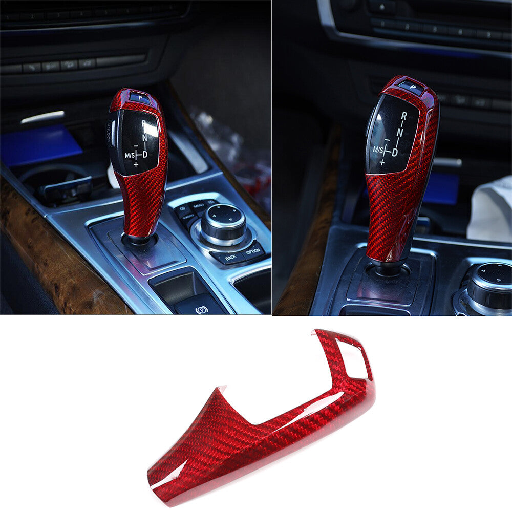 Red Carbon Gear Shift Knob Trim for BMW X5 E70 X6 E71 08-13 5 Series E60 2008-10