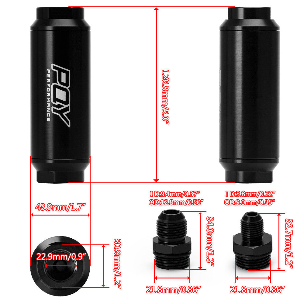 NEW 100 Micron Inline Fuel Filter with 6AN 8AN Adapter Fitting AN6 Fuel Filter