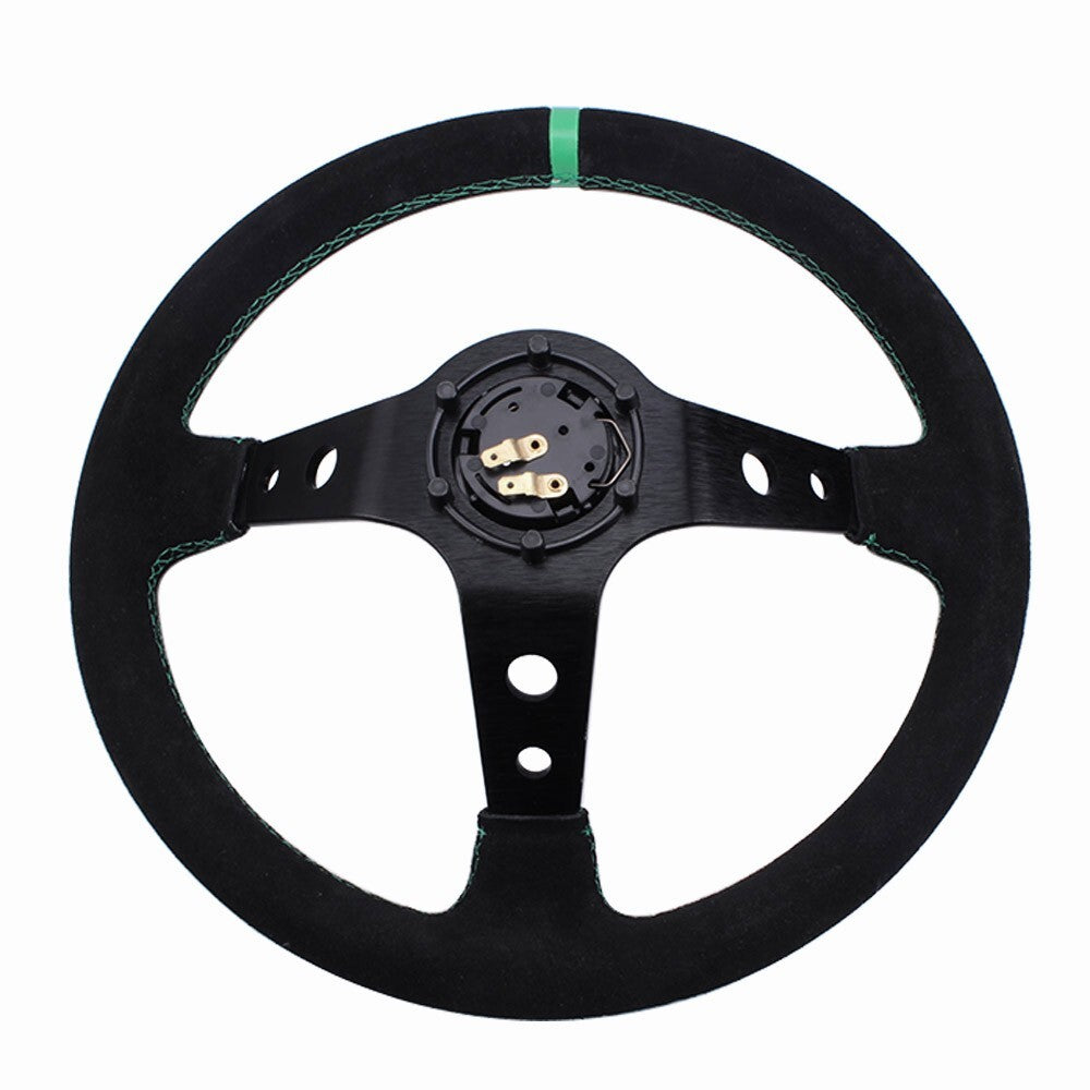 350mm Suede Leather Deep Dish 93mm Drifting Racing JDM Steering Wheel Universal