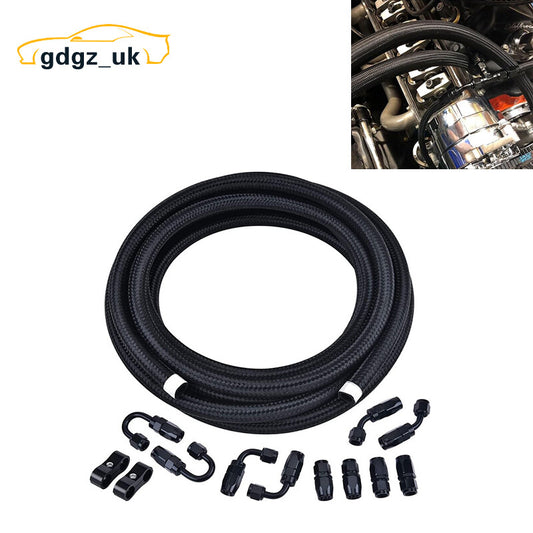 AN8 Oil Gas Fuel Line 20FT Kit 8AN Nylon Braided Fuel Line Hose Fitting Adapter
