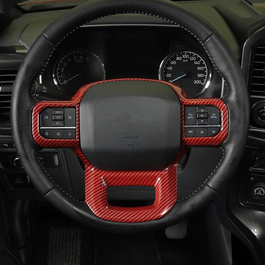 Red Carbon Steering Wheel Trim Cover for Ford F-150 (21-23)