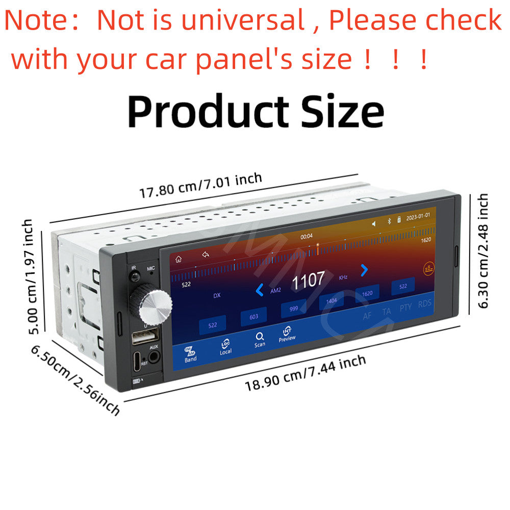Car Radio Bluetooth 6.36in MP5 Player Single Din Touch Screen For CarPlay AUX-IN