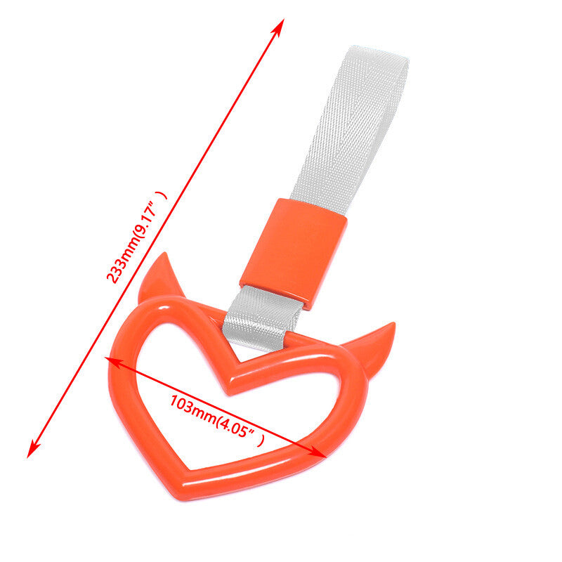 Orange Devil Heart Red JDM Tsurikawa Ring Subway Train Bus Handle Strap Charm