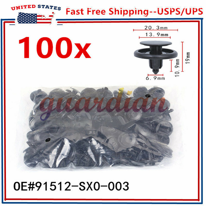 100Pcs for Honda Accord 91512-SX0-003 Bumper Rivet Front Fender Clip Retainer