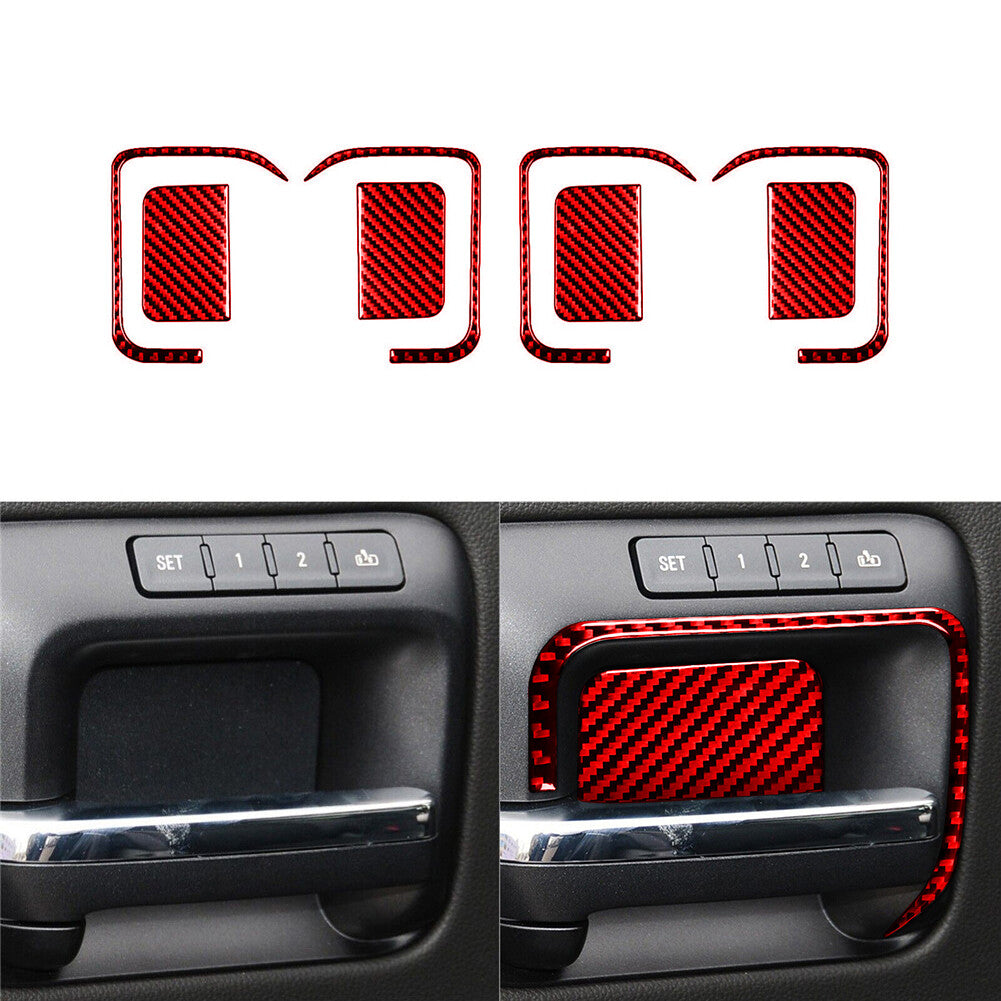 8pcs Red Carbon Fiber Door Handle Cover Trim For Silverado for GMC for SIERRA 2014-2018