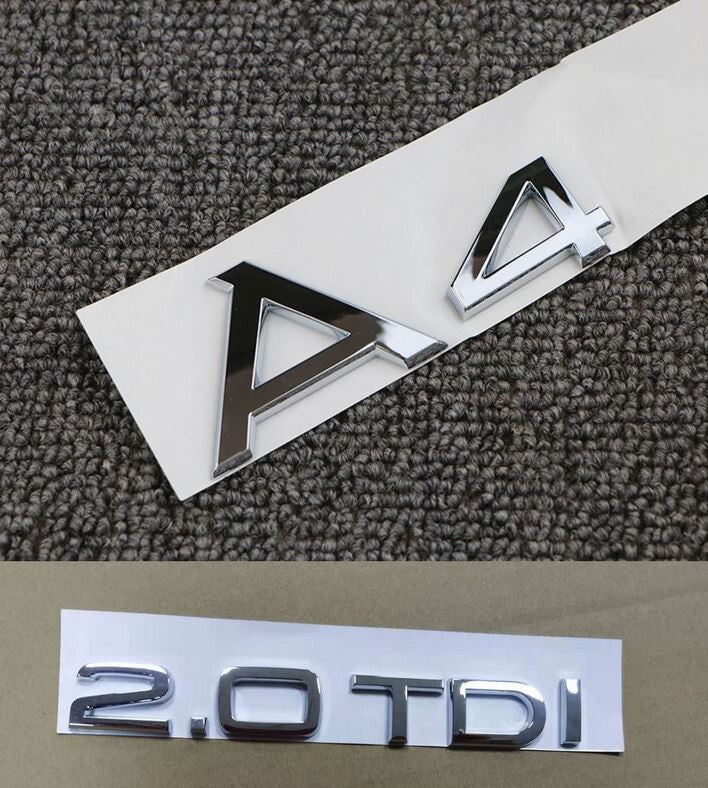 Rear badge, trunk boot badge sticker, lettering, silver chrome plating, suitable for Audi for A4 2.0 TDI.