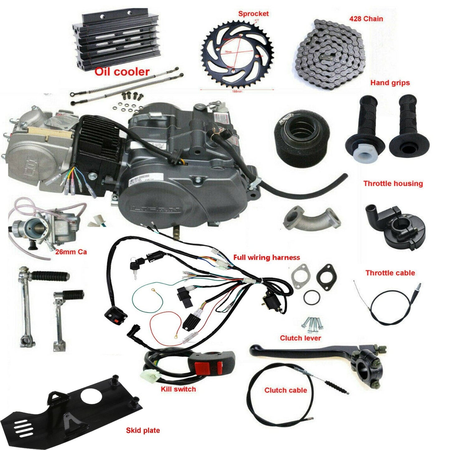 for Lifan 140cc manual motor kit for Pit Trail bicycles CT90, CT110, XR70, and Taodao 125cc.