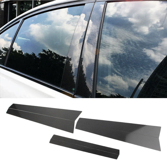 6X Carbon Fiber Car Window Door B Pillar Trim Cover Fit for BMW 5 Series E60 2004-10