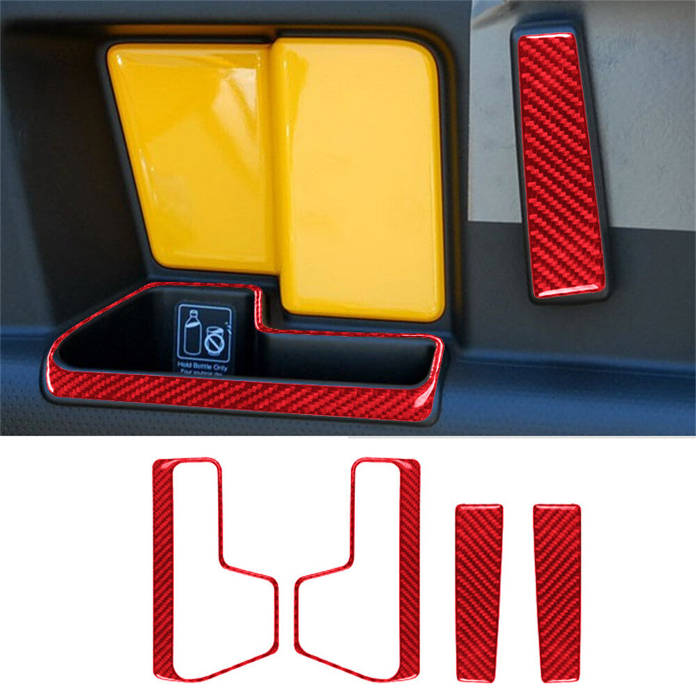 4¡ÁRed Carbon Rear Door Armrest Handle Panel Trim For Toyot@ FJ Cruiser 2007-2021