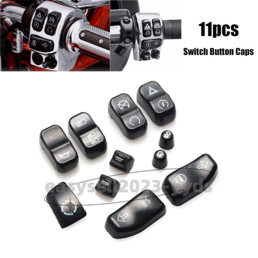 11pcs Black Hand Control Button Cap Kit Switch Cover for Harley Touring 14-23